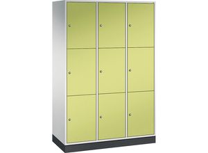 4061261148494 - INTRO Stahl-Schließfachschrank Fachhöhe 580 mm BxT 1220 x 500 mm 9 Fächer Korpus lichtgrau Türen viridingrün