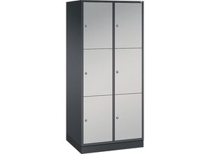 4061261148357 - INTRO Stahl-Schließfachschrank Fachhöhe 580 mm BxT 820 x 600 mm 6 Fächer Korpus schwarzgrau Türen weißaluminium