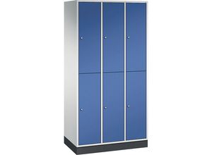 4025314663228 - INTRO doppelstöckiger Stahl-Garderobenschrank BxT 920 x 500 mm 6 Fächer Korpus lichtgrau Türen enzianblau