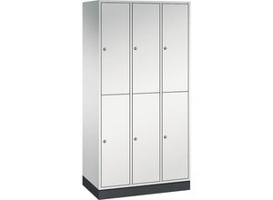 4025314663051 - INTRO doppelstöckiger Stahl-Garderobenschrank BxT 920 x 500 mm 6 Fächer Korpus lichtgrau Türen lichtgrau