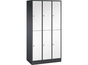 4061261121466 - INTRO doppelstöckiger Stahl-Garderobenschrank BxT 920 x 500 mm 6 Fächer Korpus schwarzgrau Türen reinweiß