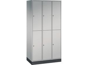 4061261121589 - INTRO doppelstöckiger Stahl-Garderobenschrank BxT 920 x 500 mm 6 Fächer Korpus weißaluminium Türen weißaluminium