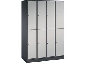 4055404430669 - INTRO doppelstöckiger Stahl-Garderobenschrank BxT 1220 x 500 mm 8 Fächer Korpus schwarzgrau Türen weißaluminium