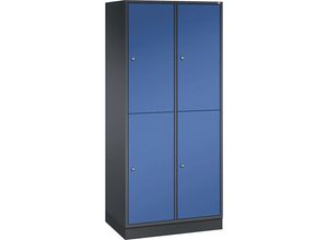 4050646561676 - INTRO doppelstöckiger Stahl-Garderobenschrank BxT 820 x 500 mm 4 Fächer Korpus schwarzgrau Türen enzianblau