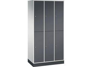 4055404430591 - INTRO doppelstöckiger Stahl-Garderobenschrank BxT 920 x 500 mm 6 Fächer Korpus lichtgrau Türen schwarzgrau