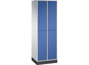 4025314662436 - INTRO doppelstöckiger Stahl-Garderobenschrank BxT 620 x 500 mm 4 Fächer Korpus lichtgrau Türen enzianblau