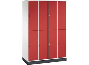 4061261122036 - INTRO doppelstöckiger Stahl-Garderobenschrank BxT 1220 x 500 mm 8 Fächer Korpus reinweiß Türen feuerrot