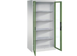 4064615164072 - Sichtfenster-Flügeltürschrank HxBxT 1950 x 930 x 600 mm 4 Fachböden lichtgrau   resedagrün