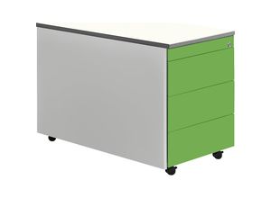 4250633325476 - mauser Schubladencontainer mit Rollen HxT 579 x 800 mm Kunststoffplatte 3 Schubladen weißaluminium   gelbgrün   weiß