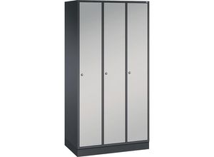 4055404427386 - C+P Garderobenschrank Intro H1950xB920xT490mm Korpus Schwarzgrau Türen Weißaluminium Abteile 3 Abteilbreite 300 Fächer 3 Zylinderschloss