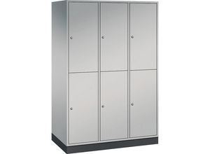 4061261139867 - INTRO doppelstöckiger Stahl-Garderobenschrank BxT 1220 x 600 mm 6 Fächer Korpus weißaluminium Türen weißaluminium