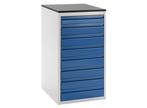 4040376927378 - Schubladenschrank mit Teleskopführungen Höhe 1030 mm Schubladen 1 x 90 7 x 120 mm lichtgrau   enzianblau Breite 580 mm