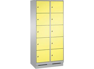 4056211574034 - EVOLO Fächerschrank mit Sockel 2 Abteile je 5 Fächer Abteilbreite 400 mm weißaluminium   schwefelgelb