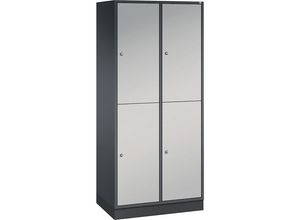 4061261122128 - INTRO doppelstöckiger Stahl-Garderobenschrank BxT 820 x 500 mm 4 Fächer Korpus schwarzgrau Türen weißaluminium