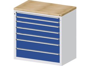 4014641106232 - Schrank für Material- und Werkzeugausgabetheke 2 Schubladen 90 mm 3 Schubladen 120 mm 2 Schubladen 180 mm grau   blau