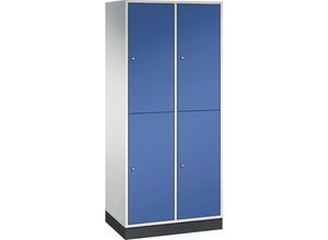 4025314662658 - INTRO doppelstöckiger Stahl-Garderobenschrank BxT 820 x 500 mm 4 Fächer Korpus lichtgrau Türen enzianblau