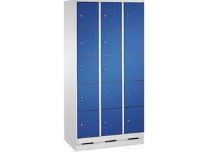 4053597484483 - EVOLO Fächerschrank mit Sockel 3 Abteile je 5 Fächer Abteilbreite 300 mm lichtgrau   enzianblau