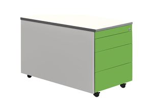 4250633325353 - mauser Schubladencontainer mit Rollen HxT 529 x 800 mm Kunststoffplatte 3 Schubladen weißaluminium   gelbgrün   weiß