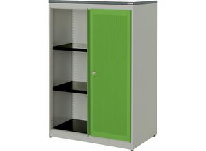 4250633331514 - mauser Schiebetürenschrank akustisch wirksam Kunststoffplatte HxBxT 1180 x 800 x 432 mm 2 Fachböden weißaluminium   gelbgrün   weiß