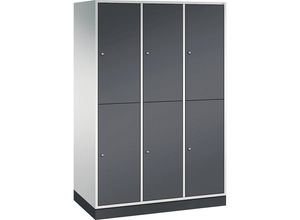 4061261139829 - INTRO doppelstöckiger Stahl-Garderobenschrank BxT 1220 x 600 mm 6 Fächer Korpus lichtgrau Türen schwarzgrau