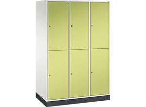 4061261139874 - INTRO doppelstöckiger Stahl-Garderobenschrank BxT 1220 x 600 mm 6 Fächer Korpus reinweiß Türen viridingrün