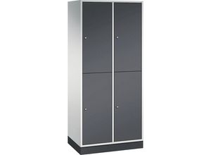 4061261122227 - INTRO doppelstöckiger Stahl-Garderobenschrank BxT 820 x 500 mm 4 Fächer Korpus lichtgrau Türen schwarzgrau