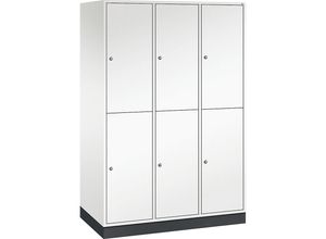 4061261139898 - INTRO doppelstöckiger Stahl-Garderobenschrank BxT 1220 x 600 mm 6 Fächer Korpus reinweiß Türen reinweiß