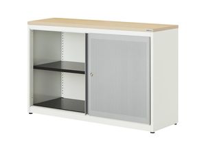 4250633331842 - mauser Schiebetürenschrank akustisch wirksam Kunststoffplatte HxBxT 830 x 1200 x 432 mm 1 Fachboden reinweiß   weißaluminium   Ahorn