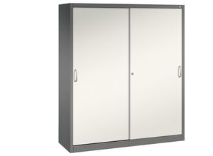 4063332005873 - ACURADO Schiebetürenschrank 6 Fachböden 2 Schließfächer HxBxT 1950 x 1600 x 500 mm vulkangrau   perlweiß