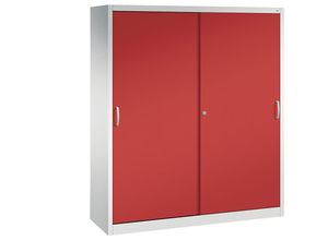 4063332006030 - ACURADO Schiebetürenschrank 6 Fachböden 2 Schließfächer HxBxT 1950 x 1600 x 500 mm lichtgrau   feuerrot