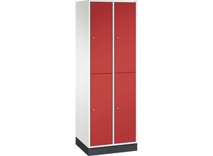 4061261121428 - INTRO doppelstöckiger Stahl-Garderobenschrank BxT 620 x 500 mm 4 Fächer Korpus reinweiß Türen feuerrot