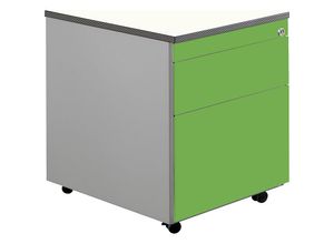 4250633325292 - mauser Schubladencontainer mit Rollen HxT 579 x 600 mm 1 Materialschub 1 Hängeregistratur weißaluminium   gelbgrün   weiß