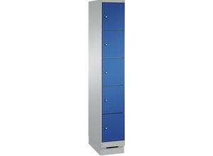 4056211572313 - EVOLO Fächerschrank mit Sockel 1 Abteil 5 Fächer Abteilbreite 300 mm weißaluminium   enzianblau