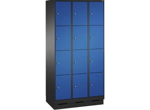 4059096909465 - EVOLO Fächerschrank mit Sockel 3 Abteile je 4 Fächer Abteilbreite 300 mm schwarzgrau   enzianblau