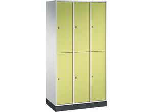 4061261121473 - INTRO doppelstöckiger Stahl-Garderobenschrank BxT 920 x 500 mm 6 Fächer Korpus lichtgrau Türen viridingrün