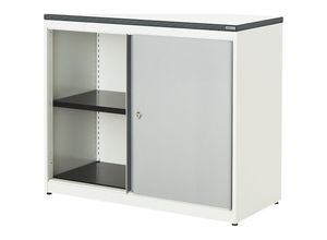 4250633329207 - mauser Schiebetürenschrank HxBxT 830 x 1000 x 432 mm Kunststoffplatte 1 Fachboden reinweiß   weißaluminium   weiß