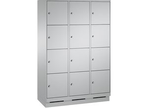 4056211574850 - EVOLO Fächerschrank mit Sockel 3 Abteile je 4 Fächer Abteilbreite 400 mm weißaluminium   weißaluminium