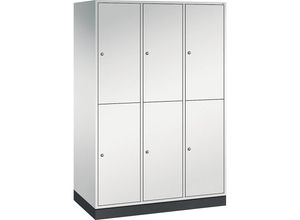 4025314663532 - INTRO doppelstöckiger Stahl-Garderobenschrank BxT 1220 x 600 mm 6 Fächer Korpus lichtgrau Türen lichtgrau