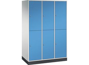 4052574283729 - INTRO doppelstöckiger Stahl-Garderobenschrank BxT 1220 x 600 mm 6 Fächer Korpus lichtgrau Türen lichtblau