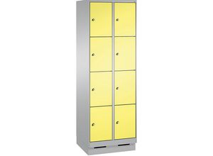 4056211573310 - EVOLO Fächerschrank mit Sockel 2 Abteile je 4 Fächer Abteilbreite 300 mm weißaluminium   schwefelgelb