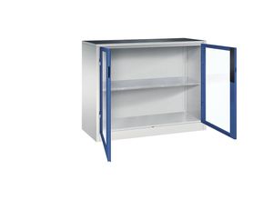 4064615244439 - Sichtfenster-Flügeltürschrank HxBxT 1000 x 1200 x 500 mm 1 Fachboden lichtgrau   enzianblau