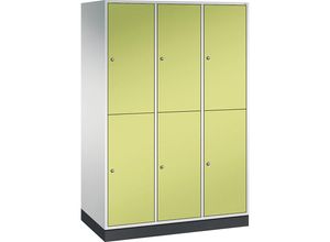 4061261139768 - INTRO doppelstöckiger Stahl-Garderobenschrank BxT 1220 x 600 mm 6 Fächer Korpus lichtgrau Türen viridingrün