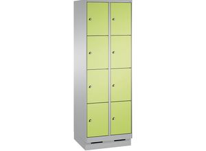 4056211573303 - EVOLO Fächerschrank mit Sockel 2 Abteile je 4 Fächer Abteilbreite 300 mm weißaluminium   viridingrün