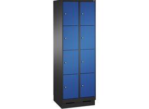 4056211573204 - EVOLO Fächerschrank mit Sockel 2 Abteile je 4 Fächer Abteilbreite 300 mm schwarzgrau   enzianblau