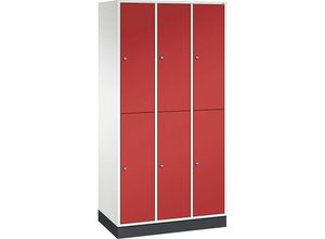 4061261121619 - INTRO doppelstöckiger Stahl-Garderobenschrank BxT 920 x 500 mm 6 Fächer Korpus reinweiß Türen feuerrot 4061261121619 - INTRO doppelstöckiger Stahl-Garderobenschrank BxT 920 x 500 mm 6 Fächer Korpus reinweiß Türen feuerrot