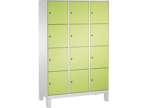 4056211571095 - EVOLO Fächerschrank mit Füßen 3 Abteile je 4 Fächer Abteilbreite 400 mm lichtgrau   viridingrün