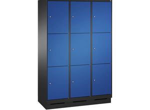 4056211574645 - EVOLO Fächerschrank mit Sockel 3 Abteile je 3 Fächer Abteilbreite 400 mm schwarzgrau   enzianblau