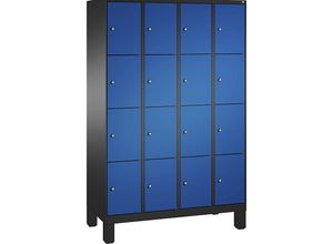 4053597545733 - EVOLO Fächerschrank mit Füßen 4 Abteile je 4 Fächer Abteilbreite 300 mm schwarzgrau   enzianblau