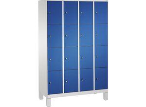 4053597484285 - EVOLO Fächerschrank mit Füßen 4 Abteile je 4 Fächer Abteilbreite 300 mm lichtgrau   enzianblau