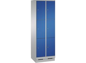 4056211573068 - EVOLO Fächerschrank mit Sockel 2 Abteile je 3 Fächer Abteilbreite 300 mm weißaluminium   enzianblau